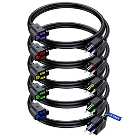 Maximm Extension Cord 0.5 Ft, 5 Pack Black Power Cords Indoor 16 Gauge Wire SJTW Heavy Duty ETL Listed (0.5Ft, Black with Multicolor Indicators, 5 Pack)