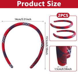 Loghohu 2PCS Tartan Headband, Red Padded Headband Tartan Hair Accessories for Women Vintage Holiday Headbands Christmas Hair Accessories for Women Girls