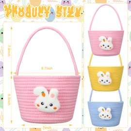 Tioncy 3 Pieces Easter Baskets Large Easter Bunny Basket Easter Gift Basket with Handle Empty Easter Egg Hunt Bags Reusable Felt Bags Easter Gift Bags Easter Favor for Kids
