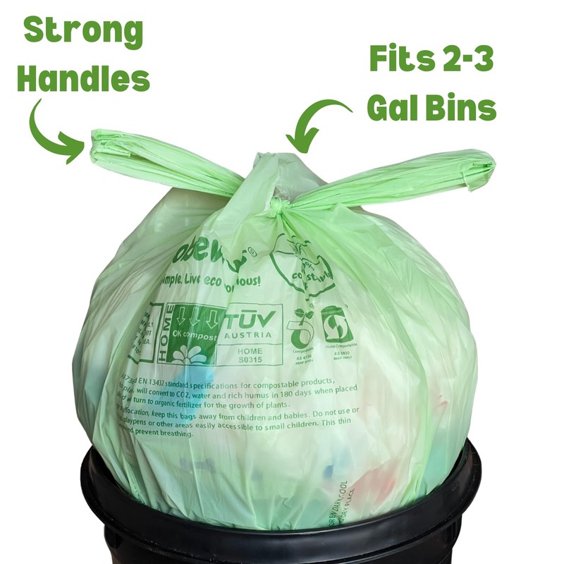 ECOBEWUS 2.6 Gallon 100% Compostable Bags Handle Tie (110 Bags)