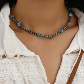 Navajo Pearl Necklace Western Jewelry for Women Western Cowgirl Turquoise Necklaces Boho Navajo Beaded Choker Necklace (Navajo Pearl-C)