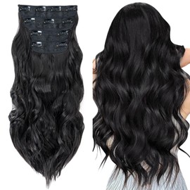 4PCS-11Clips in Hair Extensions Clip in Curly Synthetic Hair Extension Fiber Hair Pieces 22 Inches Long Hair Clip in Extensions for Women Wavy Hair Pieces for Full Head-Curly #Black Brown