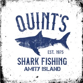 Vintage Advertising Wall Tin Plaque Large Square 20x20cm Pub Shed Bar Man Cave Home Bedroom Office Kitchen Gift Metal Sign - Quints Shark Fishing JAWS Movie Amity Island inspired