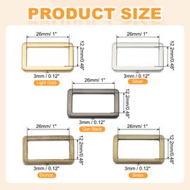 sourcing map 8pcs Metal Flat Rectangle Ring, 32mm(1-1/4inch) Metal Rectangular Buckle Rings Square Strap Webbing Loop for Bag Belt Purse DIY Craft, Gun Black