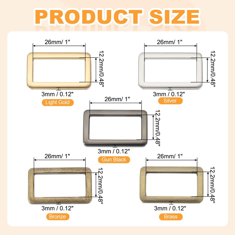 sourcing map 8pcs Metal Flat Rectangle Ring, 32mm(1-1/4inch) Metal Rectangular
