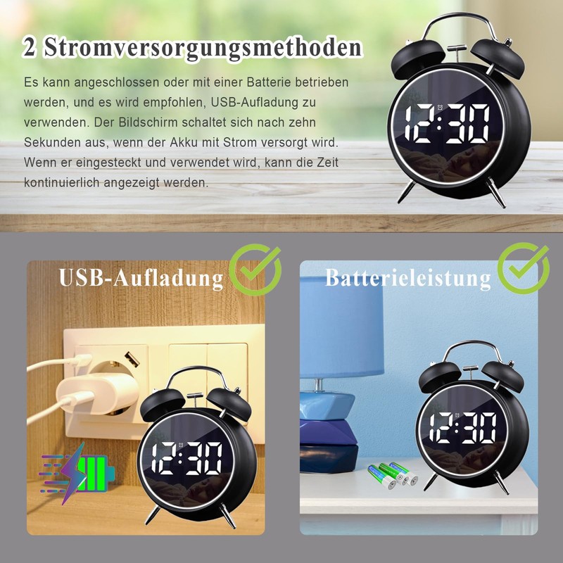 Justup Alarm Clock, Digital Alarm Clock with Large LED Display,