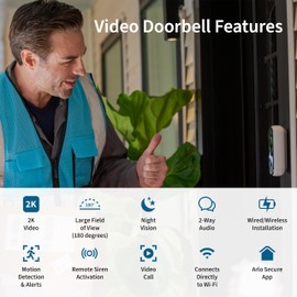 Arlo Video Doorbell 2K (2nd Gen, Latest Release), Wireless or Wired Option, 2-Way Audio, Night Vision, Head to Toe Video View, Package Detection, Person & Vehicle Recognition, 1-Month Secure Plan