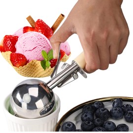3-3/4 OZ Ice Cream Portion Scoop with Trigger Release Food Disher with Ivory Handle #10 Food Portion Control Scoop Ice Cream Scooper Cookie Scooper for Baking