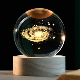 IFOLAINA 3D Crystal Ball, Galaxy Model, LED Light, Wooden Base, Various Color Changing, Stylish, Healing Item, Indirect Lighting, Crystal Ball, Milky Way Night Light, Atmosphere Creation, Children