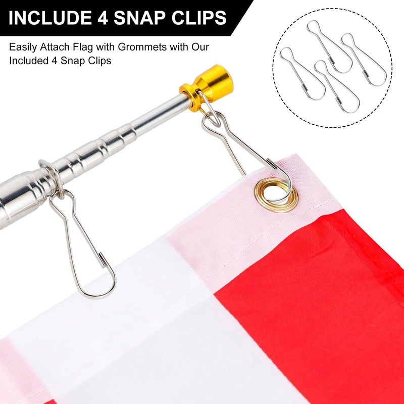 Risipu 8.2FT Telescopic Flag Pole,Stainless Steel Handheld Portable Extendable Retractable