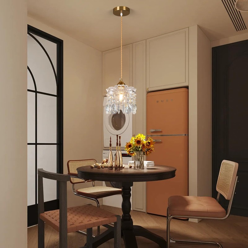 JXJYHL Brass Vintage Glass Pendant Light Crystal Pendant Lights Kitchen