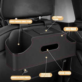 CGEAMDY Auto-Organizer Für Den Rücksitz Mit 2 Becherhaltern, Aufbewahrungsbox Für Autositze Organizer Mit Becherhalter, Tissuebox, Kopfstützenhaken Mit Taschentuchbox