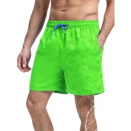 SERENYOU Swimming Trunks Men's Board Shorts Quick-Drying Pattern Changing Swimming Shorts with Mesh Lining, Green, M