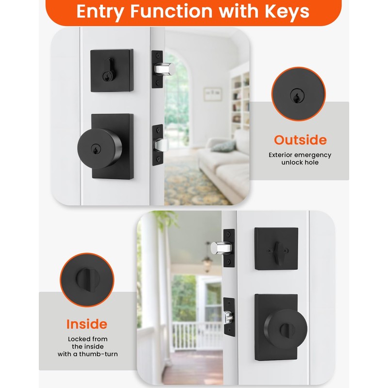 Haidms Black Door Knobs with Deadbolt, Heavy Duty Matte Black