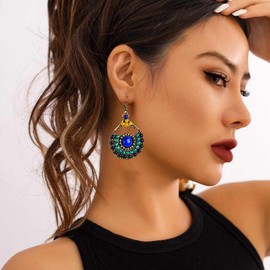 Large Romantic Sapphire Earrings Vintage Metal Dangle Earrings Romantic Bohemian Style Women Girls Vacation Party Jewelry