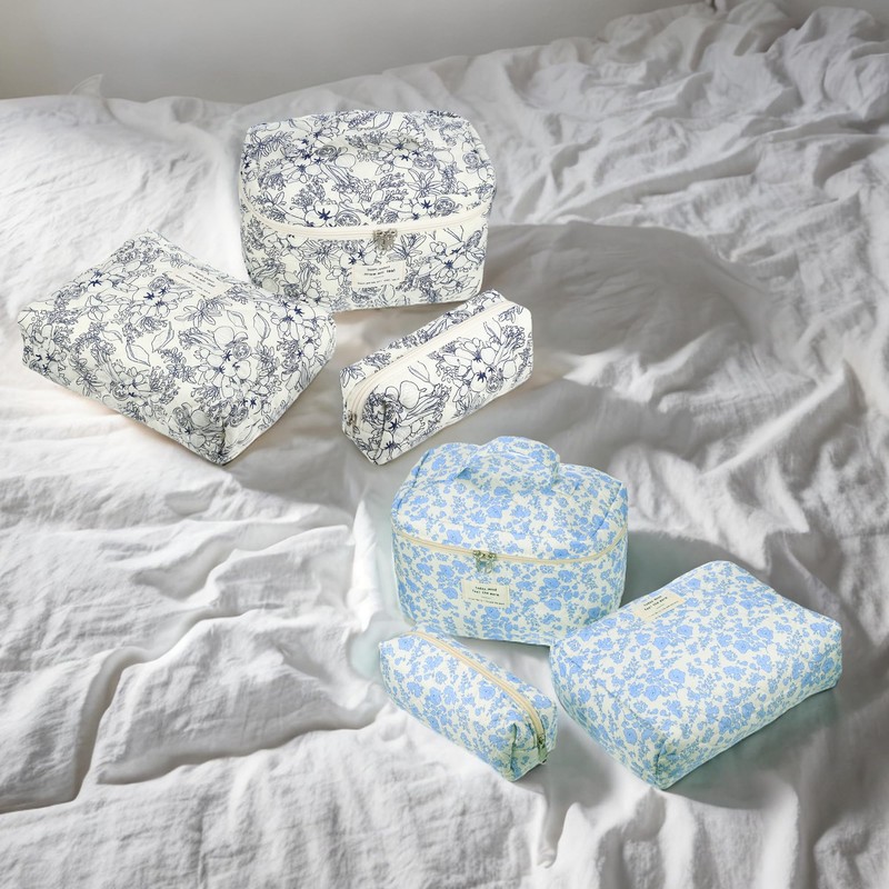 VOCOSTE 3pcs Quilted Makeup Bag, Large Capacity Cosmetic Bag, Light