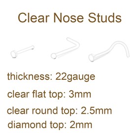 MODRSA 22g Clear Nose Studs Clear Nose Rings for Work Plastic Nose Rings for Surgery Bioflex L Shape Nose Piercing Retainers for Work