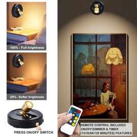 Wireless LED Spotlight, 2Pack Battery Powered Picture Lights Puck Lights, Uplighting Indoor with Remote, Stick Spot Light for Wall Art Display Dartboard Painting Artwork Accent Closet