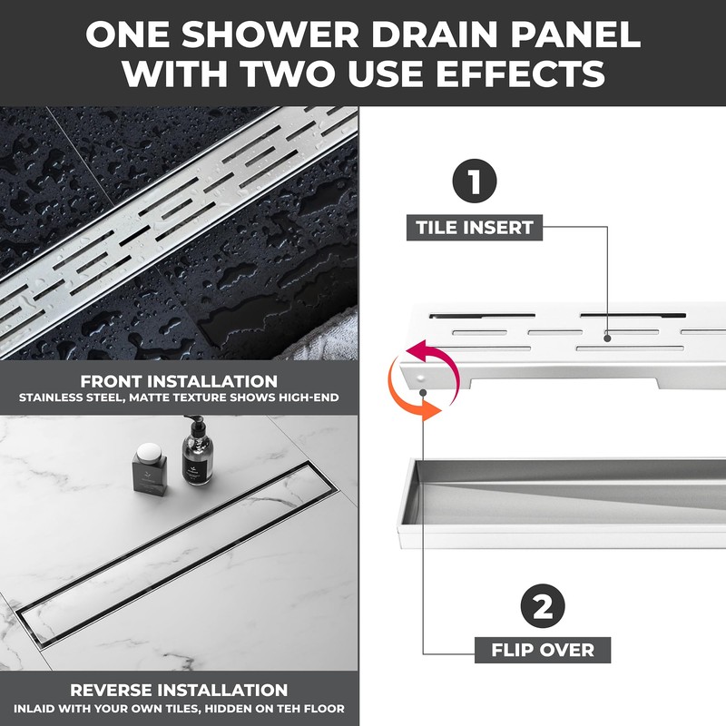 36 Inch Rectangular Linear Shower Drain Set with Brick Pattern