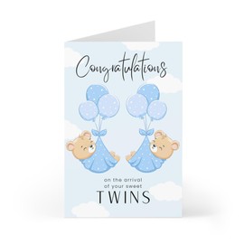 Prezzeluna New Baby Twins Card - Congratulations Baby Twin Boys Card – Newborn Twins Card - New Twins Baby Gifts