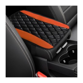 Dickno Car Center Console Cushion Pad, Universal Leather Waterproof Armrest Seat Box Cover, Comfortable Auto Armrest Cover Protector, Car Interior Decor Accessories for Most Vehicles (Black & Orange)