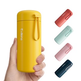Exllena 300ml Small 304 Stainless Steel Water Bottle, Small Bottle with Carry Handle, Double Wall Vacuum Insulation for Hot and Cold Drinks for Handbag, 100% Leak Proof (Yellow)