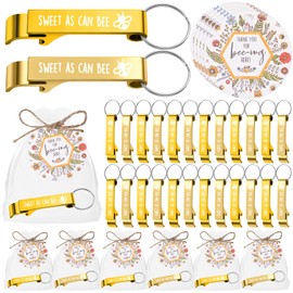 Sintuff 50 Sets Bee Baby Shower Party Favors Sweet as Can Honey Bee Bottle Opener Keychain Organza Bags Thank You Tags Rope Gender Revel Baby Shower Return Gifts for Guests