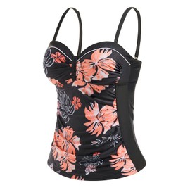 Talisea Women's Underwire Tankini Top Only Tummy Control Swimsuit Top Push Up Bathing Suit Top No Bottom Orange Floral L