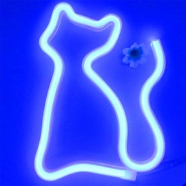 LED Cat Neon Signs Lights Wall Decor,Battery or USB Operated for Room,Wall Decor Table LED Neon Light Sign,Decorative for Bar,Christmas,Home Party, Wedding Birthday Kids or Girls Room(Blue Cat)