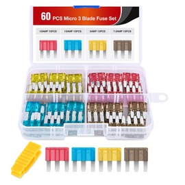 Nilight 60PCS Micro3 Fuse ATL Blade Assortment Kit 3 Prong Micro Blade Car Fuses Replacement 5A 7.5A 10A 15A with Puller Tool for Cars Trucks SUVs RVs