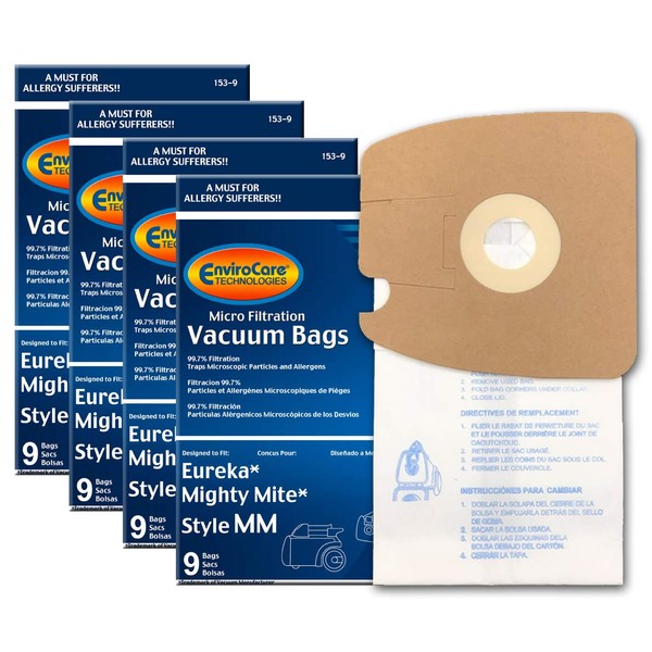 Envirocare Replacement Micro Filtration Vacuum Cleaner Bags made to fit Eureka Style MM 60297A Style-10. Replaces Part# 60295C (Mighty Mite Vacuums) 36 pack