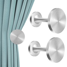 KOLAKO Curtain Holdbacks, Silver Curtain Tie Back Hooks, Metal Wall Mounted Modern Decorative Tiebacks Hanger Round Medallion Drapery Small Curtain Hold Backs Pair, Set of 2