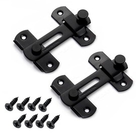 Door Lock Barn Latch（2 Pack with Screw Set) - Door Lock Latch Sliding Lock - Home Security Door Lock for Barn Bathroom, Garage, Bedroom, Cabinet (180 Degree x 2 Set)