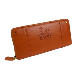 Snoopy Women's Long Wallet, Round Zipper, Cute, Charlie Brown, Simple, Cute, SNOOPY Character, Large Capacity, Long Wallet, Camel