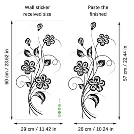 duoyif Wall Tattoo Black Flowers Wall Decoration Pack of 2 Stickers Flowers Black Wall Stickers Flowers Vine Wall Sticker Flower Tendril Wall Pictures Living Room Bedroom Hallway Window 57 x 26 cm