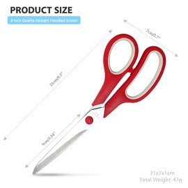 KINDOYO 8" Multipurpose Scissors with Ultra Sharp Blades, Comfort-Grip Handles, Sturdy for School Home Office Art Craft Sewing Tailor Heavy Duty, Red
