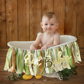 Ribbon Tassel Garland Green and Brown Tassel Banner For Gender Neutral Oh Baby Shower Photo Booth Birthday Decoration