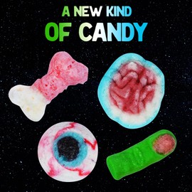 Freeze Dried Alien Body Parts - Shipped in a Spaceship Box for Extra Protection - with Fun Stickers - Premium Freeze Dried Candy with Alien Brains, Eyeballs, Fingers, and Bones (4 Ounces)