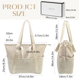 beifon Beach Bag XXL Family with Zip, Beach Bag Women's Large Waterproof Foldable Mesh Swimming Bag Beach Tote Bag Beach Bag Shopper Summer Bag for Beach Travel Holiday Pool, beige, XL