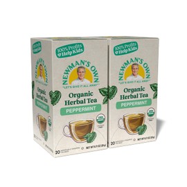 Newman's Own Organic Peppermint Tea Caffeine Free Refreshing Mint Herbal That May Aid Digestion with 20 Individually Wrapped Bags Per Box (Pack of 2) USDA Certified 40 Count
