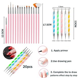 Nail Art Brushes Set, 20pcs Nail Art Brushes, Tools, Nail Pen designing Dotting, Nail Pen Designer Nail Art Painting Kit for Diy & Professional Use