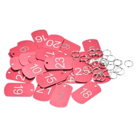 MECCANIXITY Numbered Tag, Aluminum Key Tags Metal ID Tags, 1-25 Number with Ring Red Rectangle for Decoration, Pack of 25