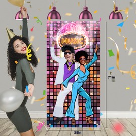 XZEIT 70s Dance Party Decoration, Disco Party Decoration Delivery, 80s Photo Door Banner Background Props, Retro Photo Background for 90s Theme Party Decor Disco Party (35 x 7