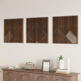 Yaofala 3 Pcs 23 X 23 in Geometric Mountain Wall Art, Large Wood Mountains Wall Decor Art, Modern Mountain Wooden Panel, Wood Decor Nature Abstract Line Minimalist Wall Art for Living Room Bedroom