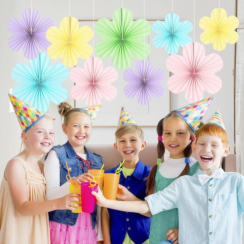 MANJIAMEI ペーパーファン ペーパーフラワー 誕生日 パーティー 飾り付け ピンク 9枚セット 女の子 お祝い