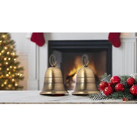 HANDTECHINDIA 3" Height Indian Brass Bells Jingle Bells for Home Door Décor, Crafts, Chimes, Christmas Décor, Cow Pet Bells Christmas Craft Bells for Christmas Decorations- Antique (10)
