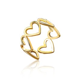 YUNXI Gold Simple Love Bands Ring Hollow Heart Index Finger Ring for Women's Opening Adjustable Heart String Statement Ring (Gold)