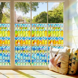 ColorfulHall Stained Glass Window Film,3D Window Privacy Film,Colorful Painting Decorative Window Film Day and Night Sun Block Static Cling Window Clings for Bathroom Home(35.4X78.7 Inch)