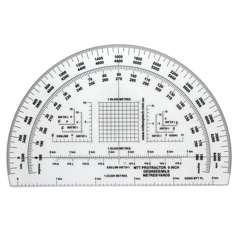 Military Protractor 9 Inch — Degrees & Mils, Meters &