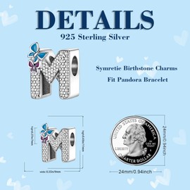 Symretie Women's 925 Sterling Silver A-Z Letter Charms Pendant Initial Beads Charms Compatible with European Bracelets and Necklace, Silver